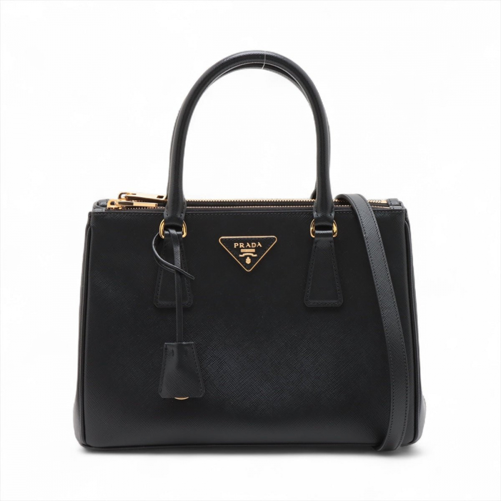 Prada Galleria Medium Saffiano Lux Leather 3-Ways Tote Handbag Black