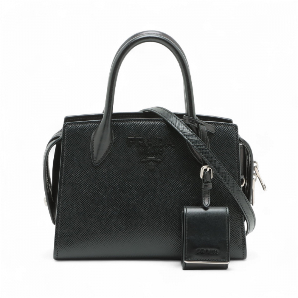 Prada Monochrome Mini Saffiano Leather Tote Handbag Black