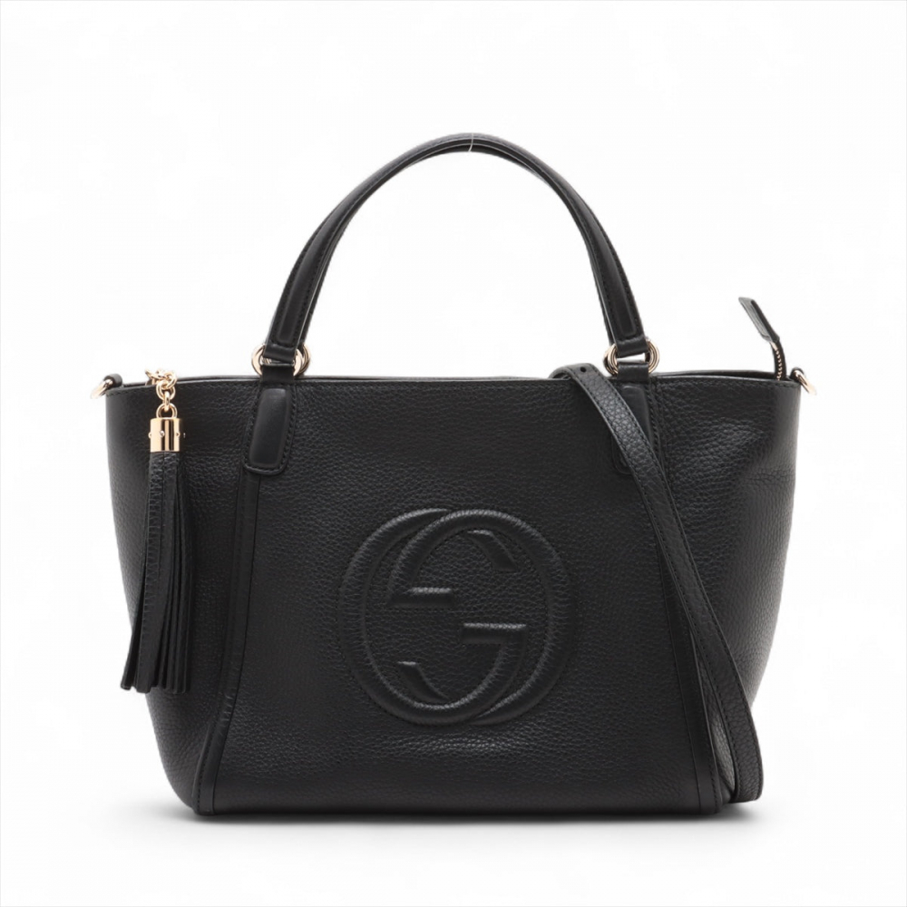 Gucci Soho Leather Zipper Closure Tote Shoulder Bag Black