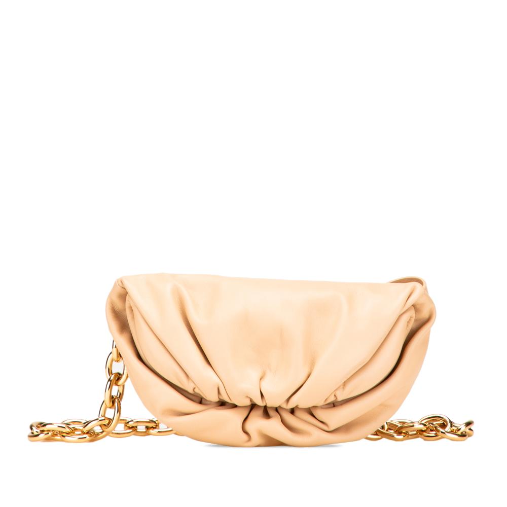 Bottega Veneta AB Bottega Veneta Brown Beige Lambskin Leather Leather Lambskin Belt Chain Pouch Italy