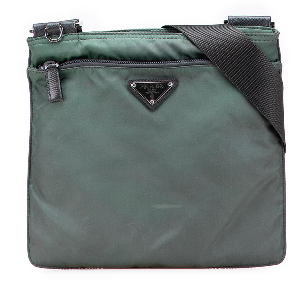 Prada B Prada Green Dark Green Nylon Fabric Tessuto Zip Top Crossbody Italy