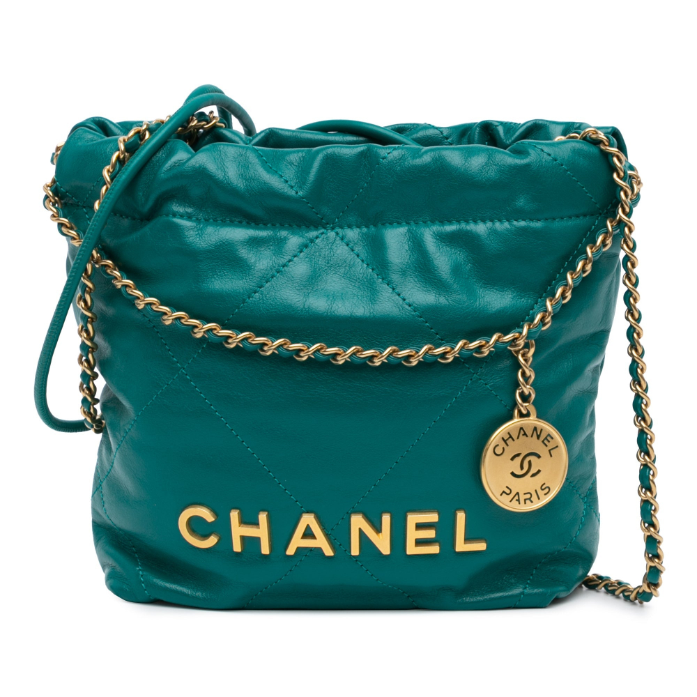 Chanel 22 Mini Leather Bucket Crossbody Green