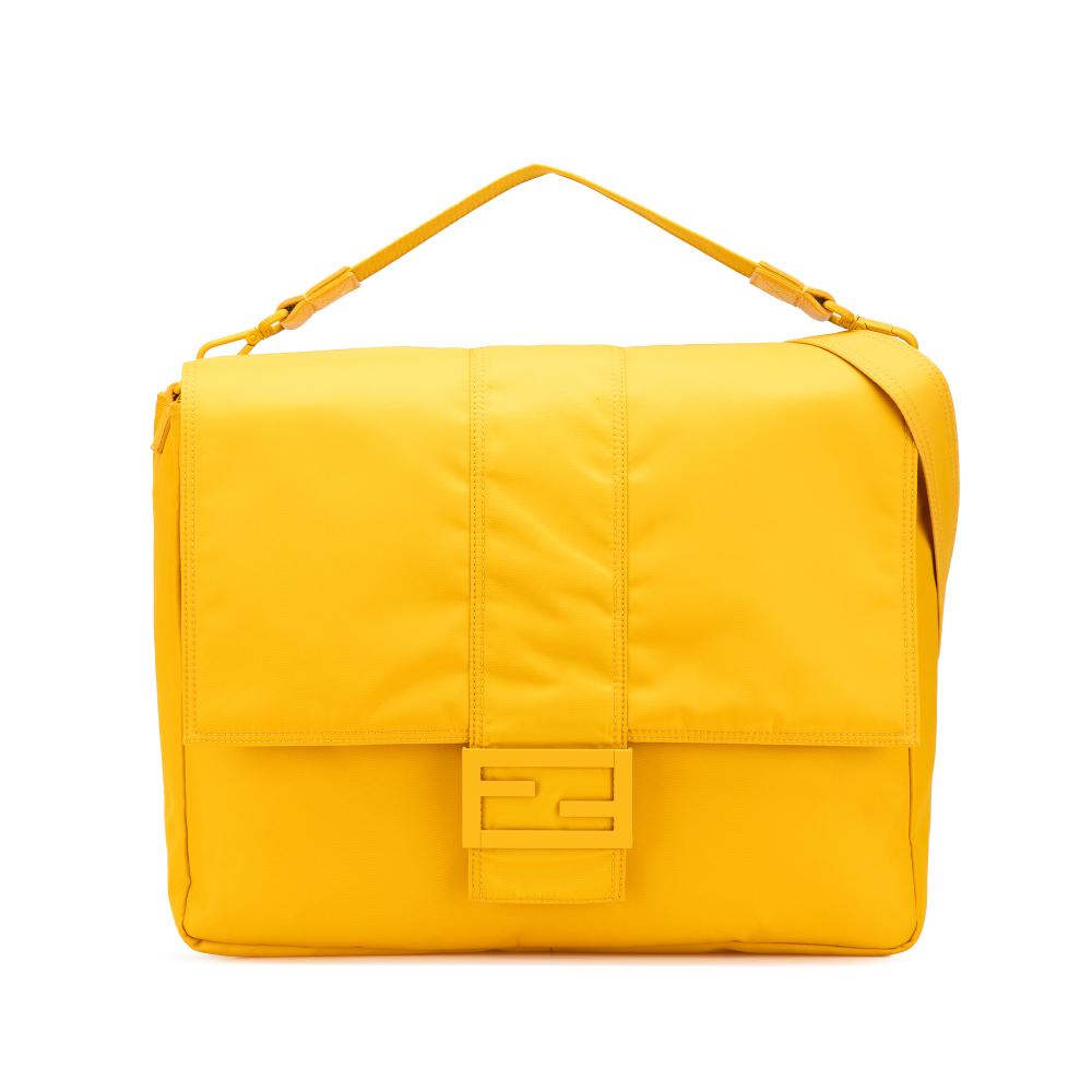 Fendi B Fendi Yellow Nylon Fabric Large Econyl Baguette Satchel Italy