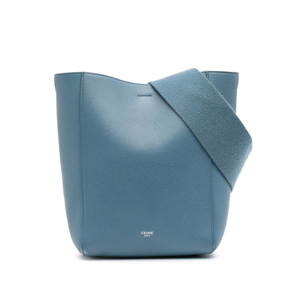 Celine B Celine Blue Light Blue Calf Leather Small Soft Grained skin Seau Sangle Bucket Bag Italy