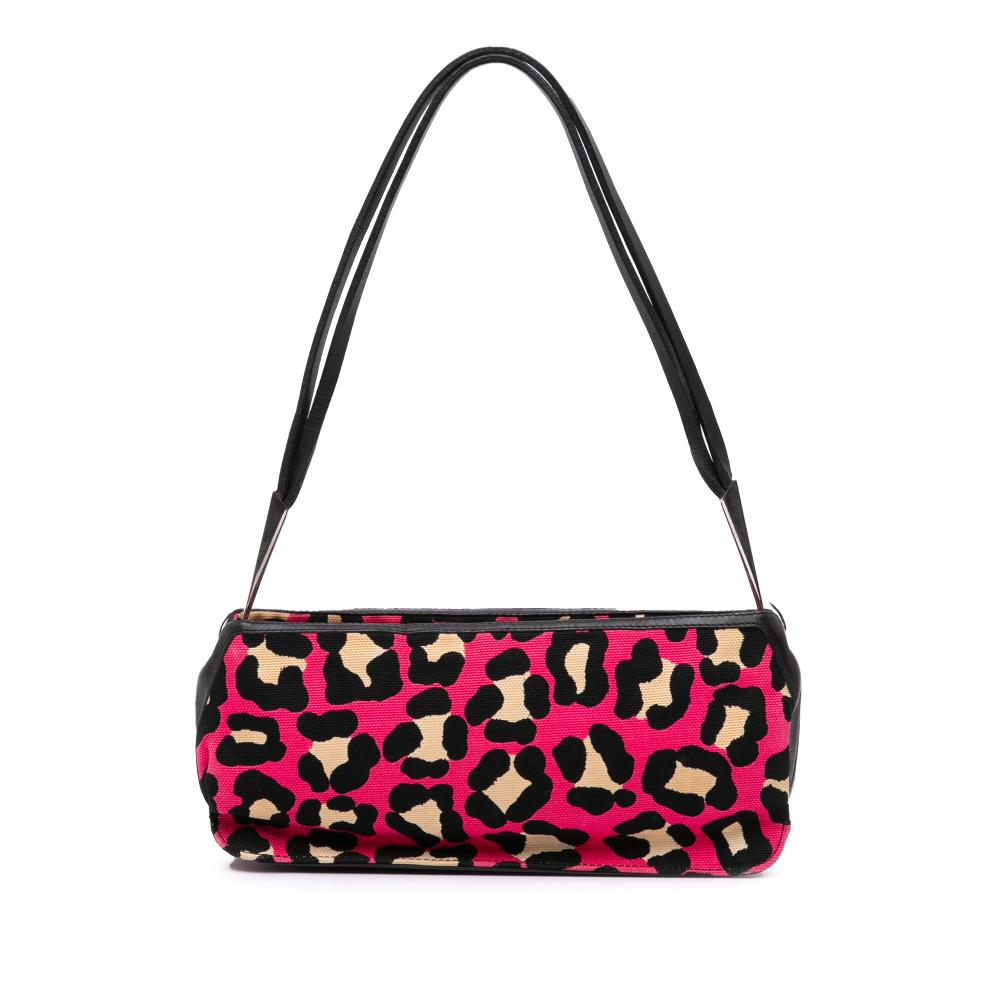 Bottega Veneta B Bottega Veneta Pink Hot Pink with Black Canvas Fabric Leopard Print Shoulder Bag Italy