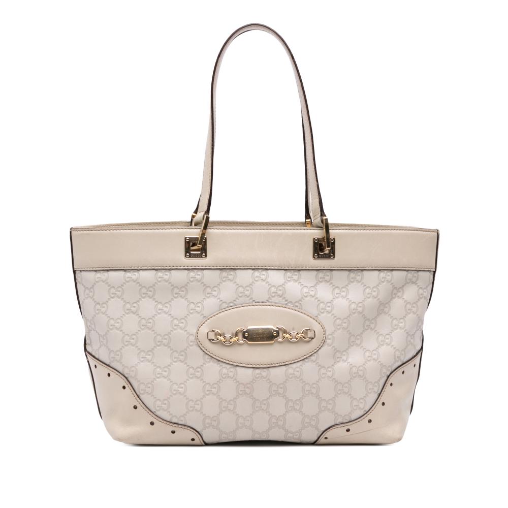 Gucci B Gucci Brown Beige Calf Leather Small Guccissima Punch Tote Italy