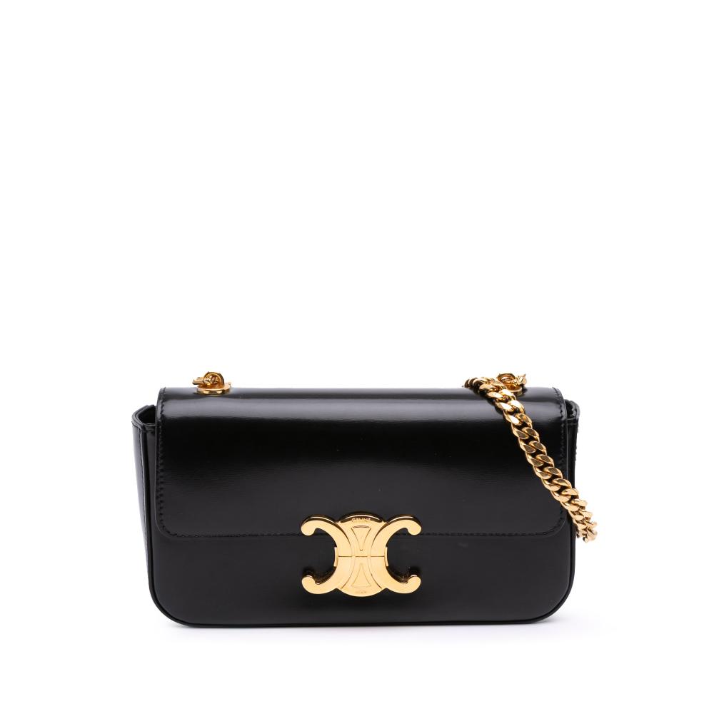 Celine B Celine Black Calf Leather Shiny skin Claude Chain Shoulder Bag Italy