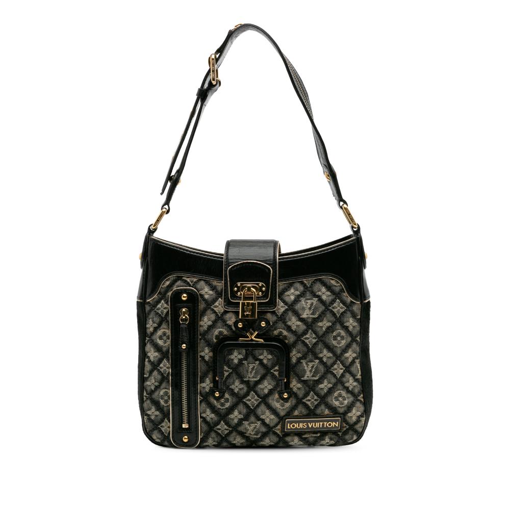 Louis Vuitton B Louis Vuitton Gray with Black Denim Fabric Quilted Monogram Musette France