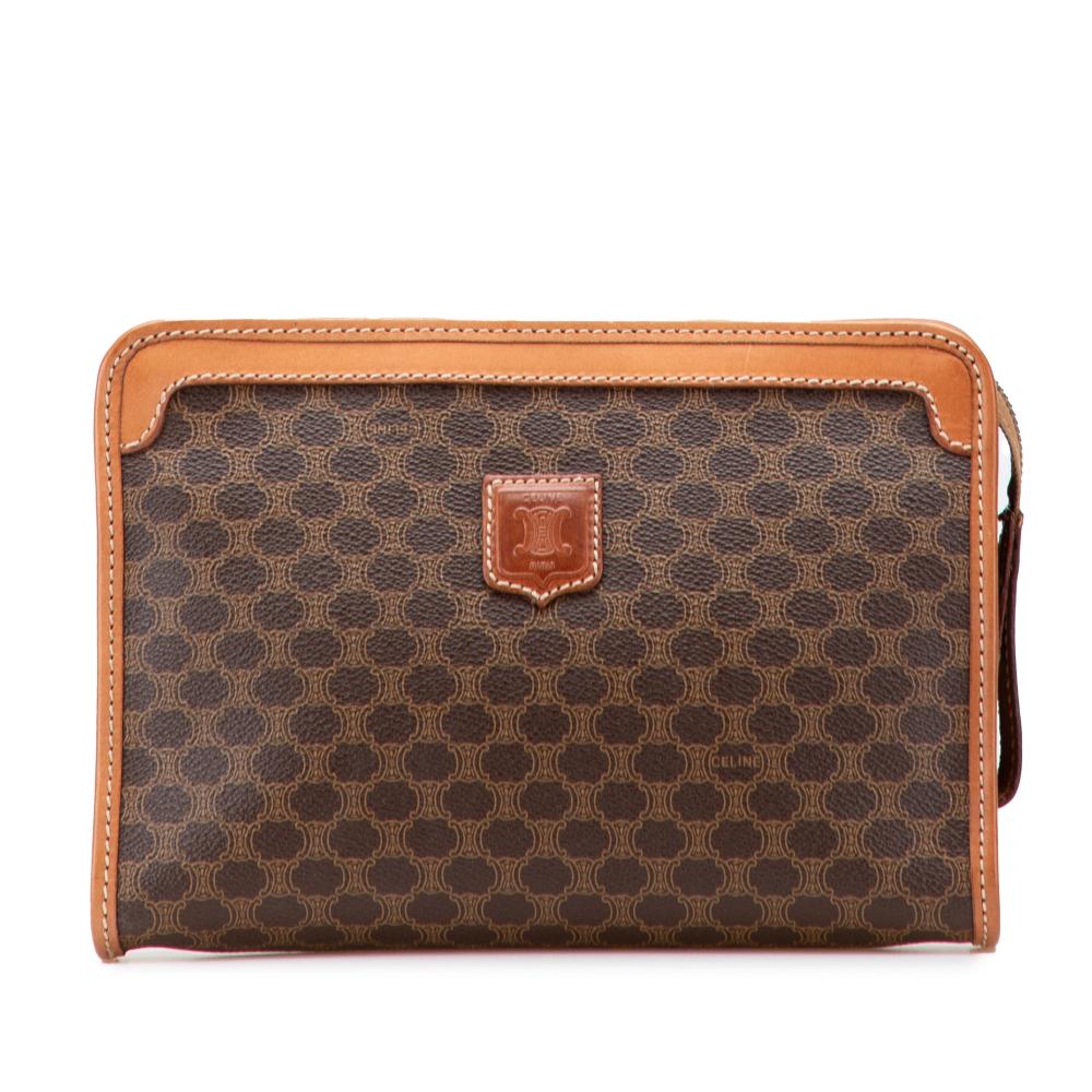 Celine B Celine Brown Coated Canvas Fabric Macadam Clutch Italy