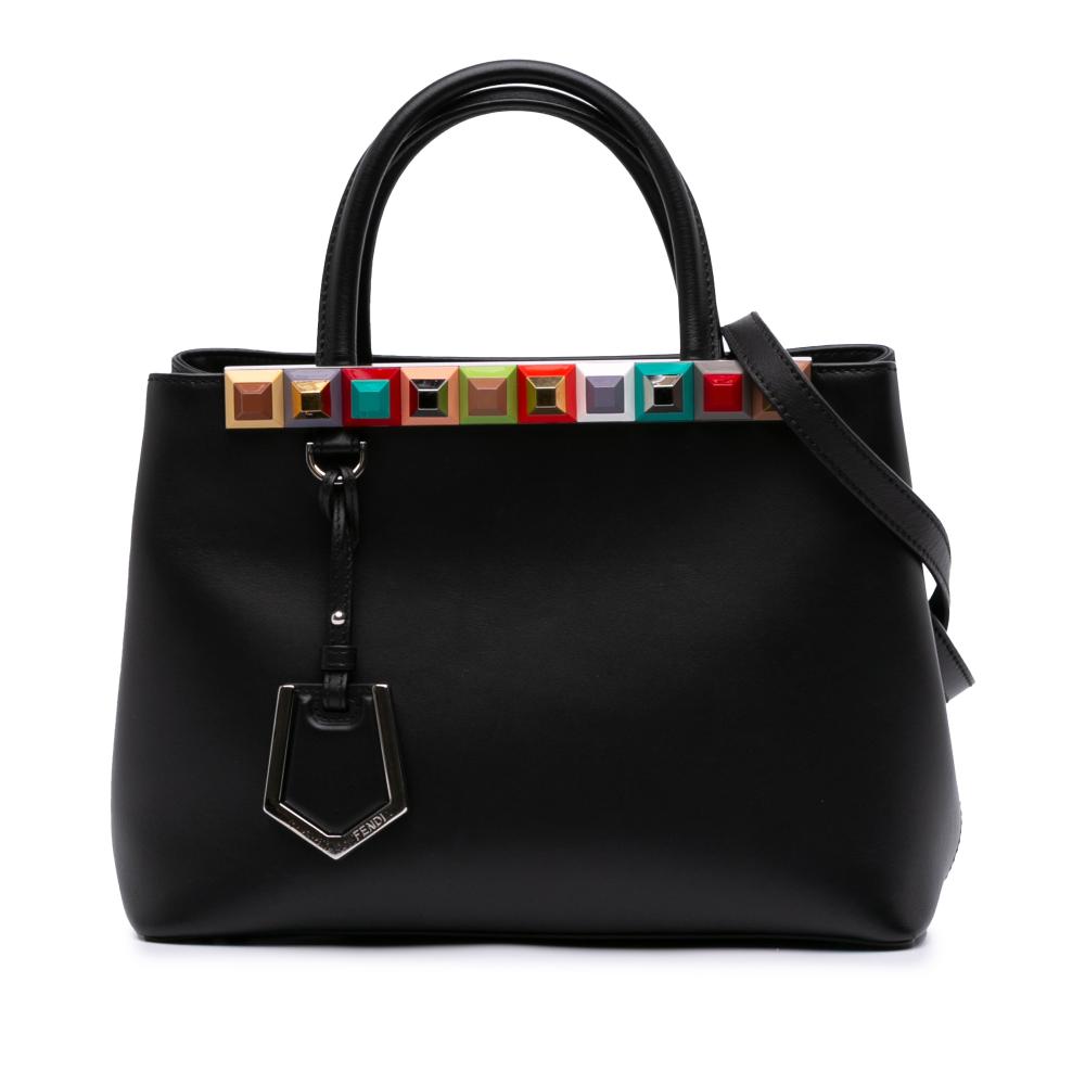 Fendi B Fendi Black Calf Leather Petite Studded 2Jours Satchel Italy