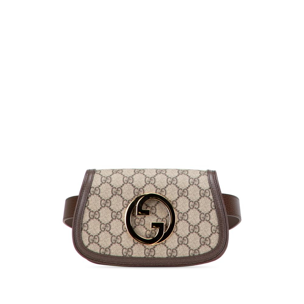 Gucci AB Gucci Brown Beige Coated Canvas Fabric GG Supreme Blondie Belt Bag Italy