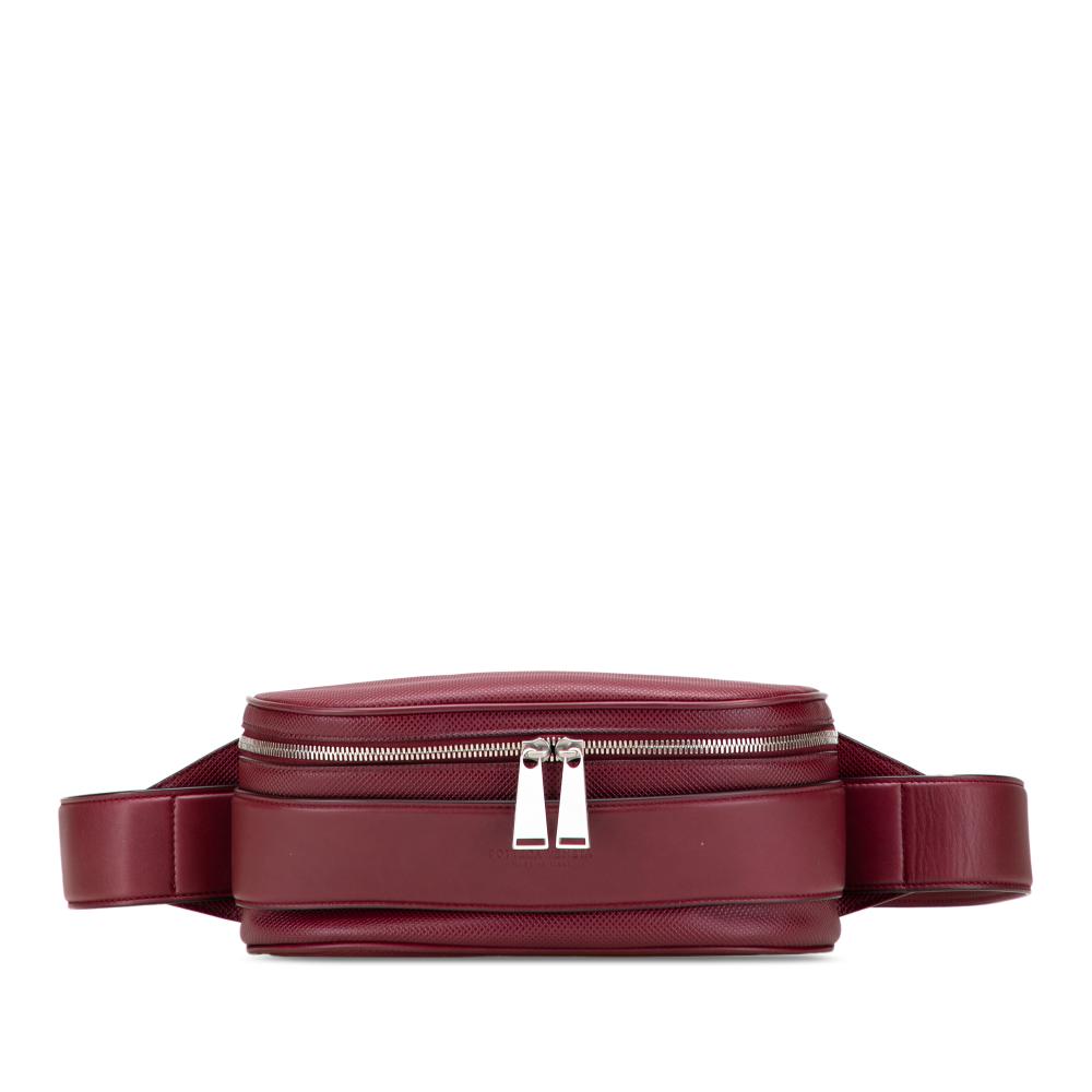 Bottega Veneta AB Bottega Veneta Red Burgundy Calf Leather Textured Marco Polo Belt Bag Italy