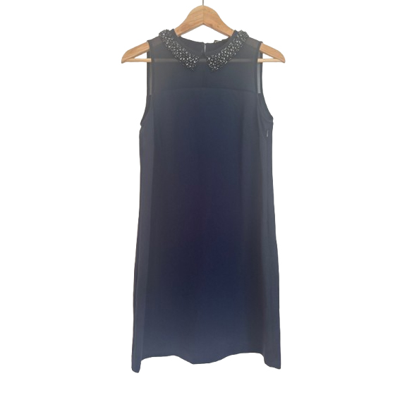 123 Paris Sleeveless navy dress with rhinestone collar