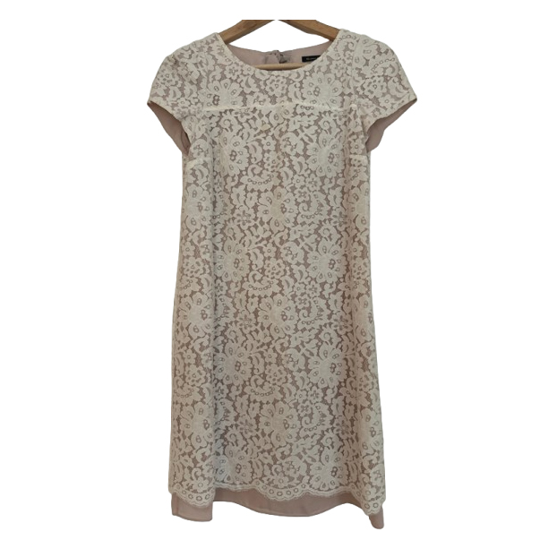 Massimo Dutti Kleid in Rosa/Elfenbein mit Spitzendetails