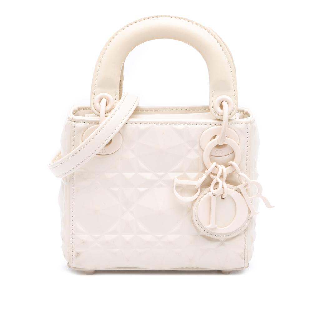 Christian Dior B Dior White Calf Leather Micro Ultra Matte skin Cannage Diamond Motif Lady Dior Italy
