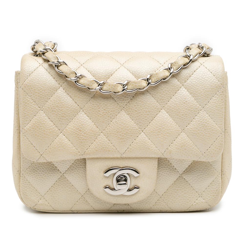 Chanel B Chanel Gold Light Gold Caviar Leather Leather Mini Square Classic Caviar Single Flap Italy