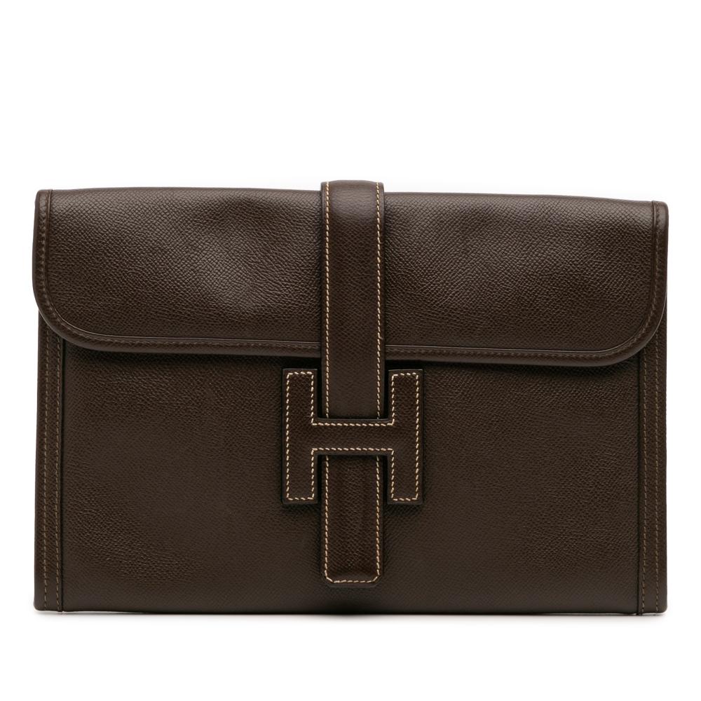 Hermès B Hermès Brown Dark Brown Calf Leather Epsom Jige PM France