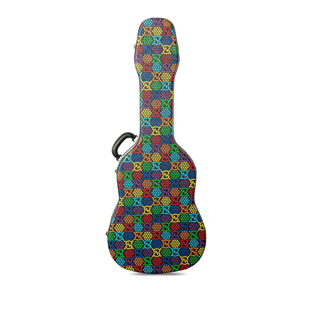 Gucci B Gucci Multi Coated Canvas Fabric GG Supreme Psychedelic Guitar Case Italy