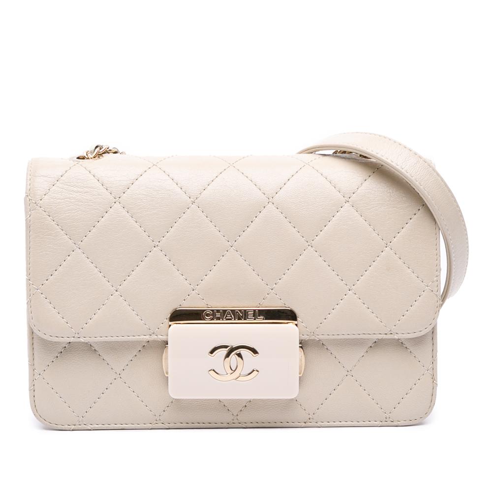 Chanel B Chanel White Ivory Lambskin Leather Leather Mini Lambskin Beauty Lock Flap Italy