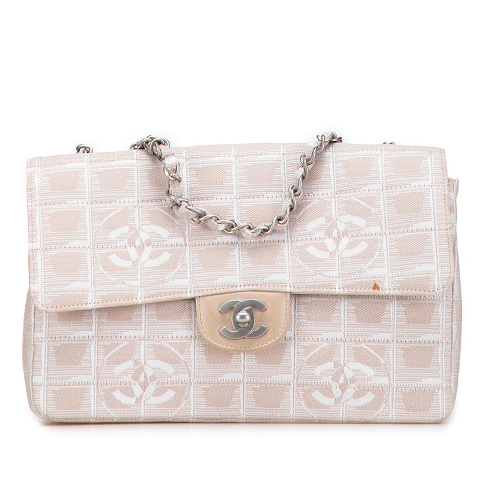 Chanel B Chanel Brown Beige Nylon Fabric Medium New Travel Line Single Flap France