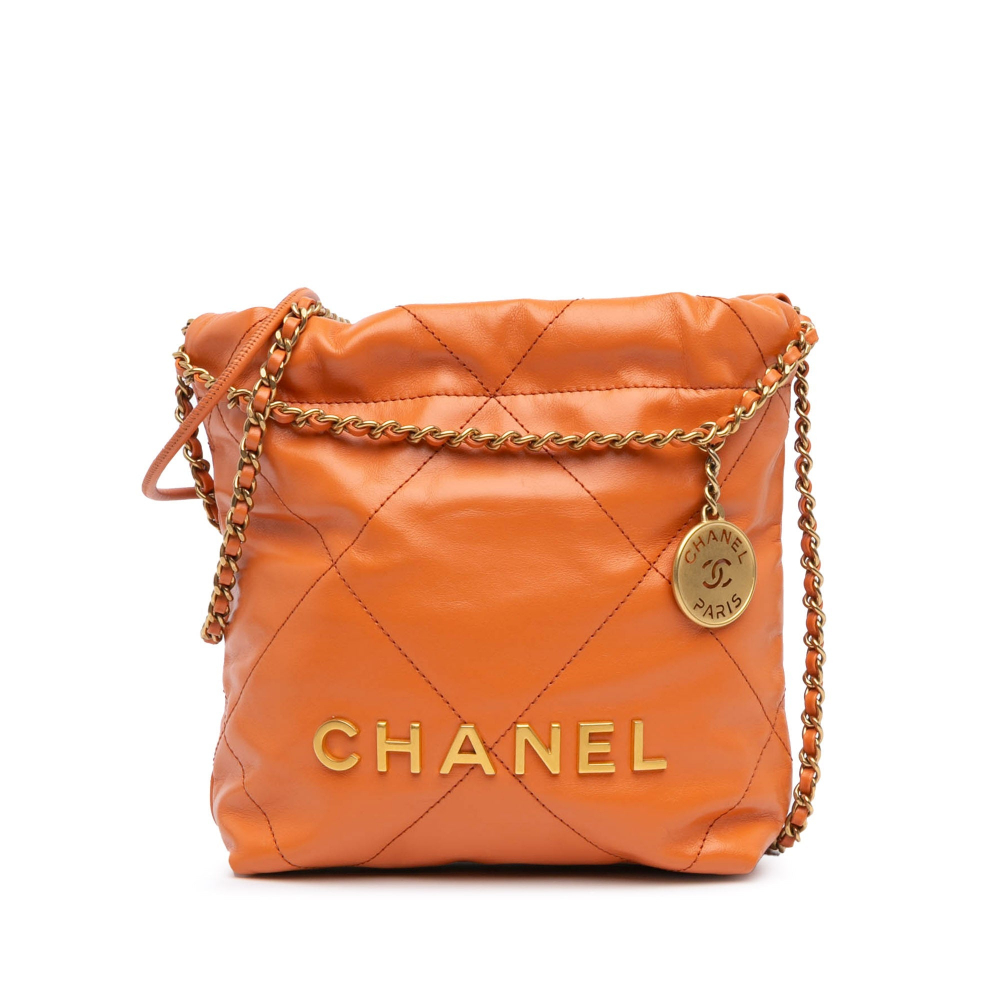 Chanel 22 Mini Leather Bucket Crossbody Orange