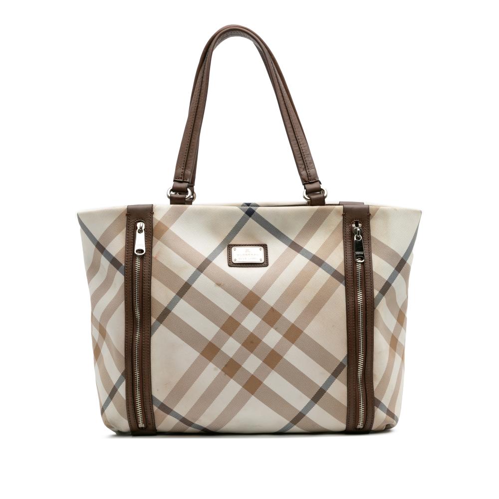Burberry B Burberry Brown Light Beige Canvas Fabric Supernova Check Tote United Kingdom