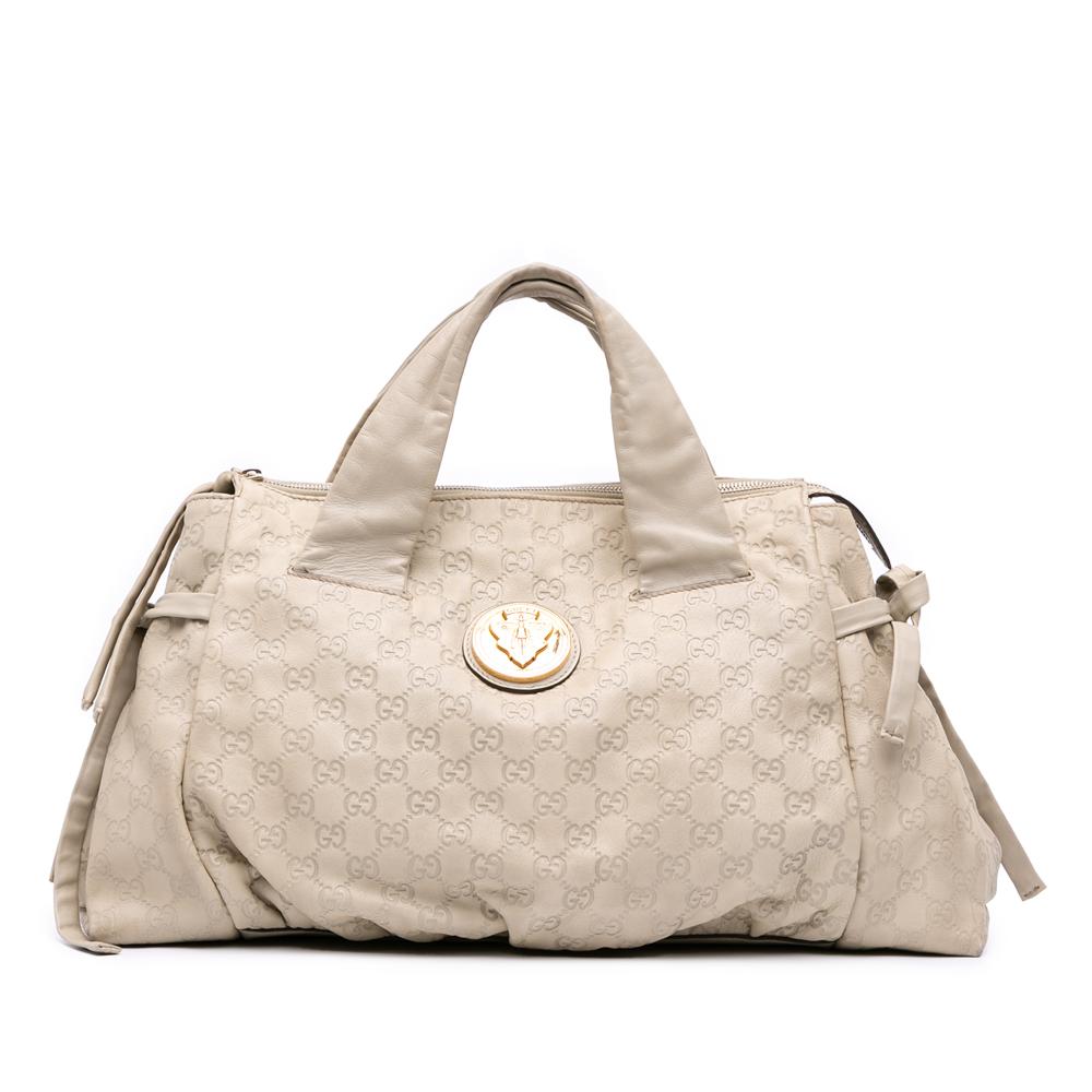 Gucci B Gucci Brown Light Beige Calf Leather Medium Guccissima Hysteria Tote Italy