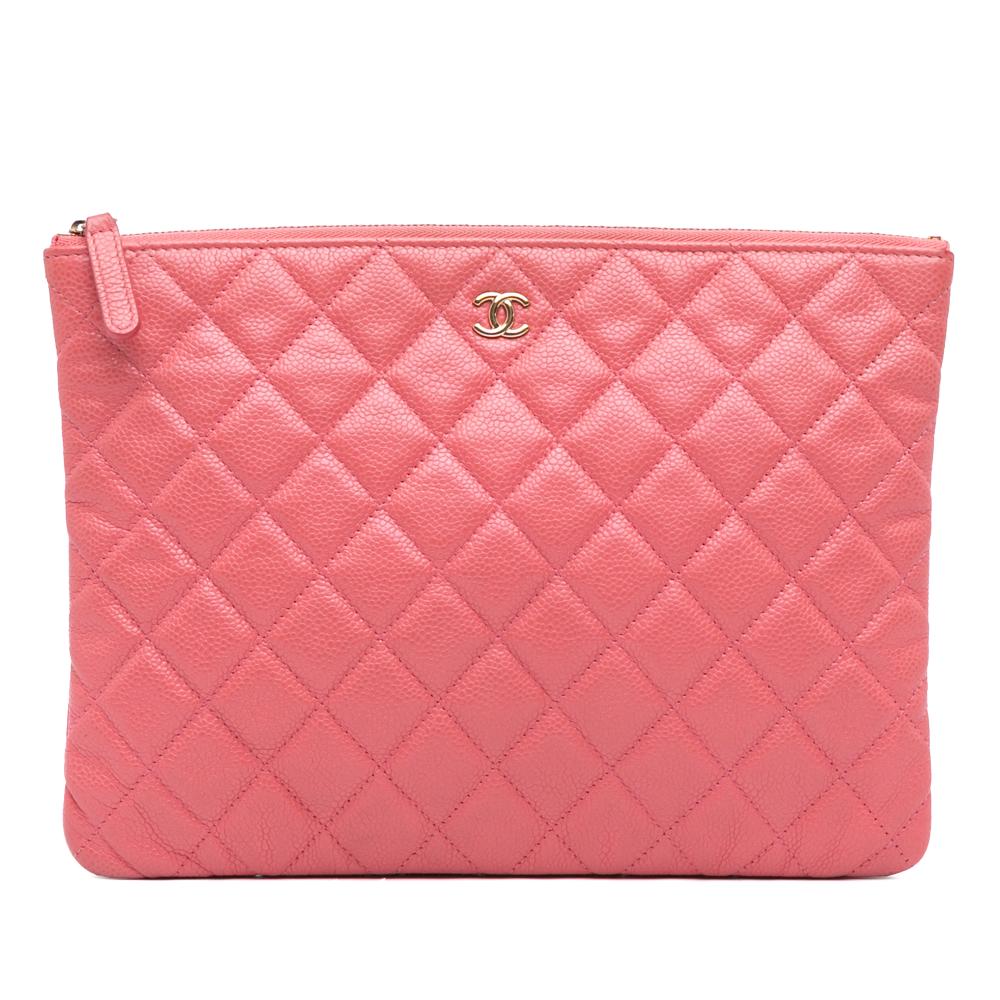 Chanel B Chanel Pink Caviar Leather Leather Medium Quilted Caviar O Case Clutch Italy