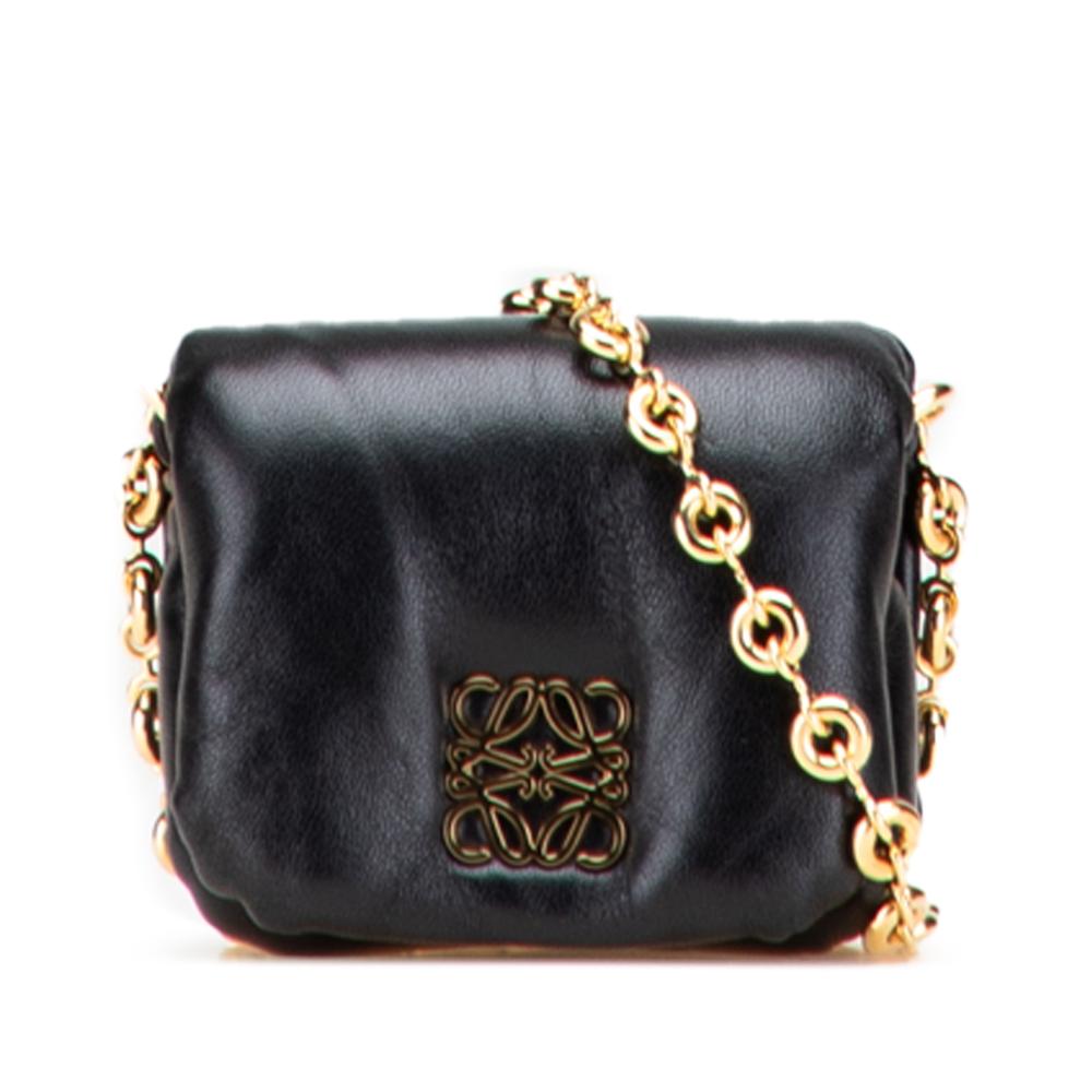 Loewe AB LOEWE Black Lambskin Leather Leather Shiny Lambskin Goya Puffer Case Spain