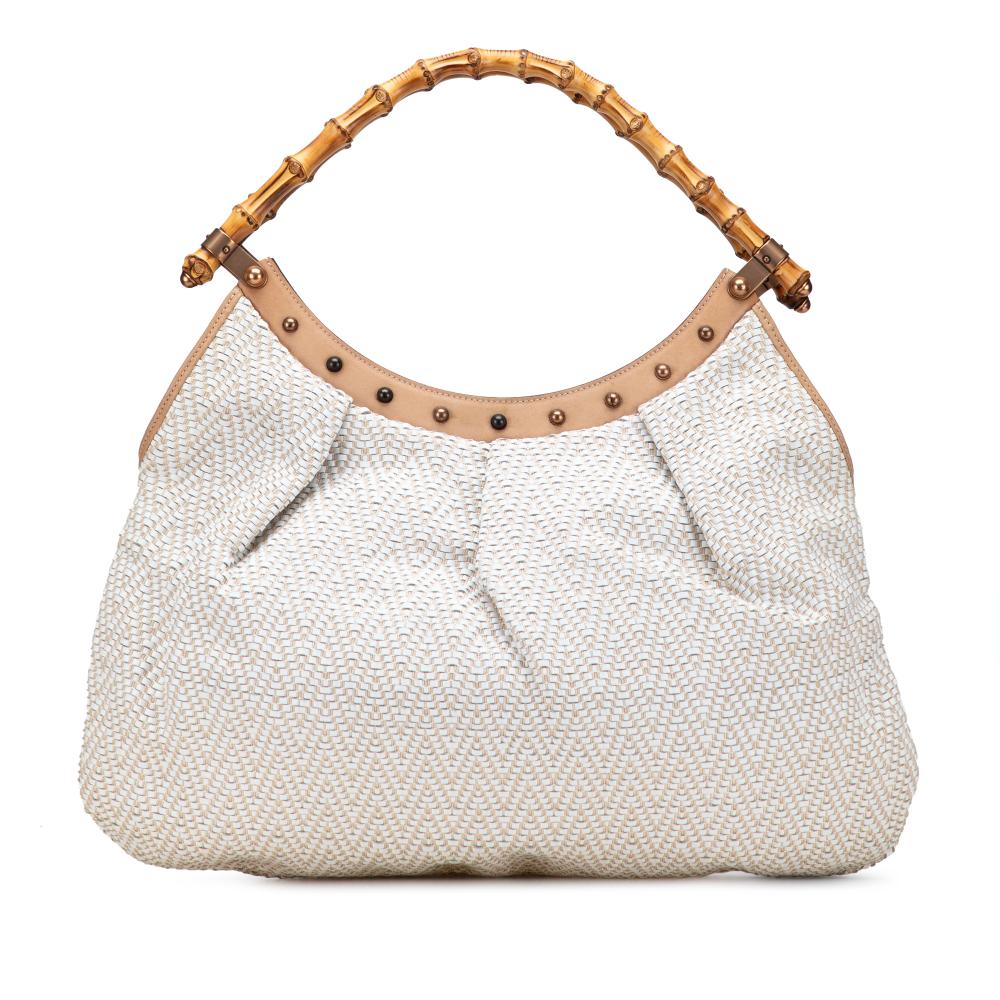 Gucci B Gucci White Calf Leather Woven Bamboo Studded Hobo Italy