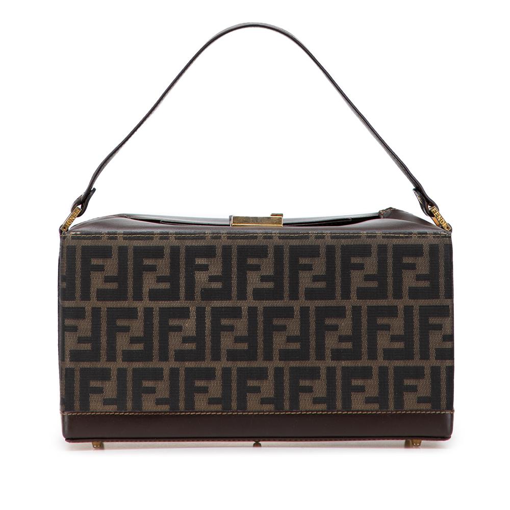 Fendi B Fendi Brown Canvas Fabric Zucca Push Lock Box Handbag Italy