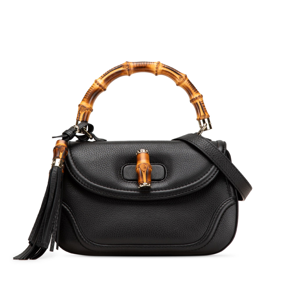 Gucci Bamboo Medium Leather Top-handle Handbag Black