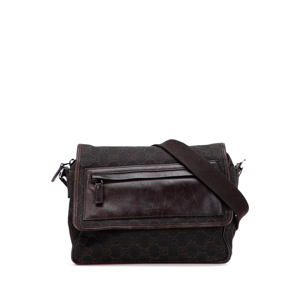 Gucci B Gucci Brown Dark Brown Canvas Fabric GG Crossbody Italy