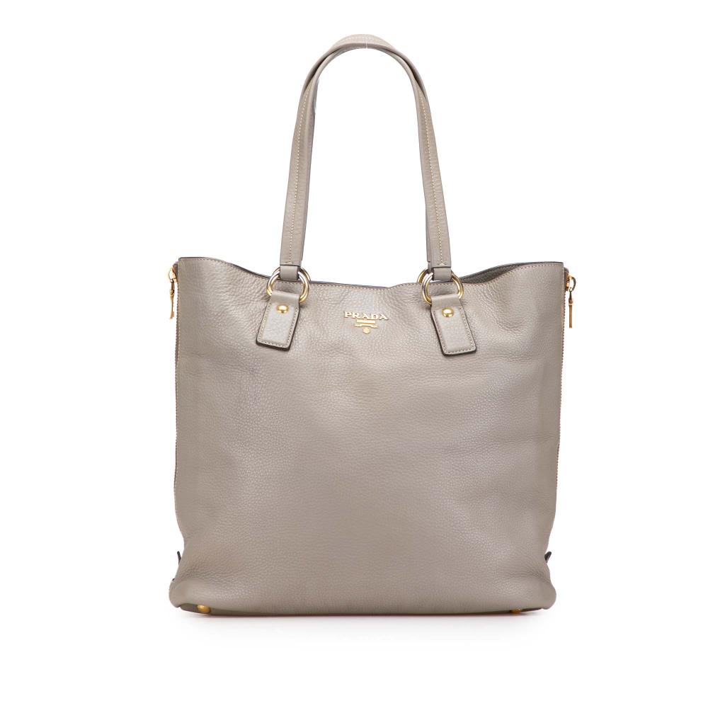 Prada B Prada Gray Calf Leather Vitello Daino Side Zip Shopper Tote China