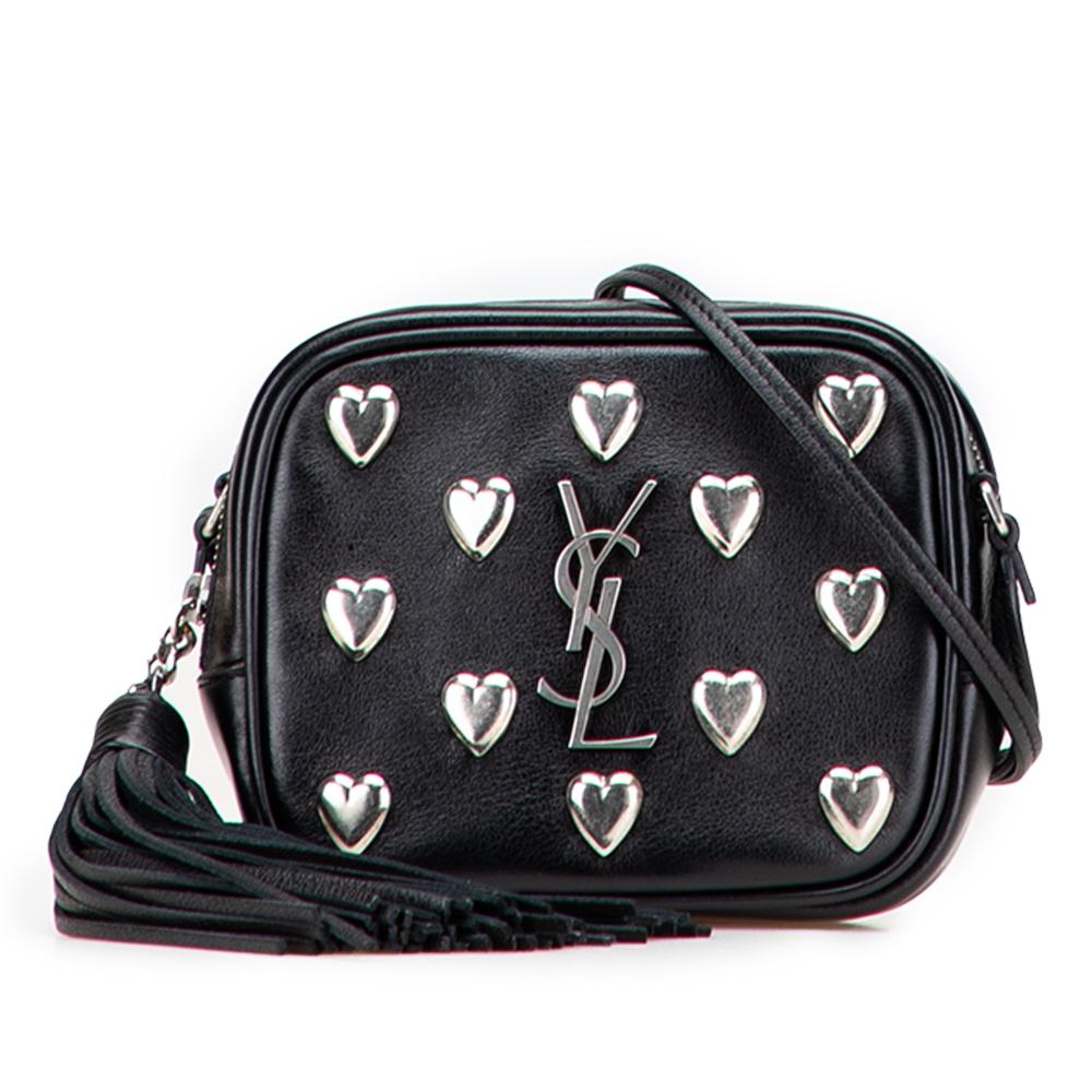 Saint Laurent AB Saint Laurent Black Calf Leather Studded skin Monogram Heart Blogger Crossbody Italy