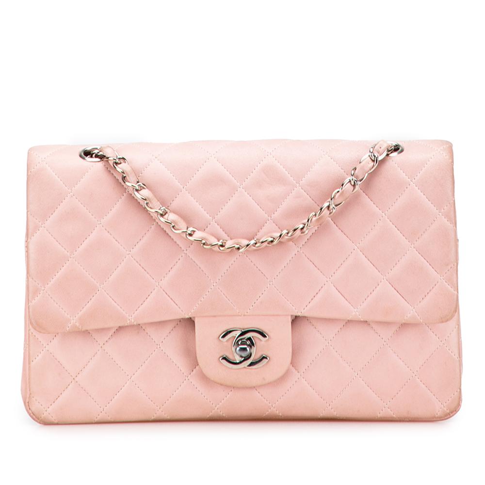Chanel B Chanel Pink Light Pink Lambskin Leather Leather Medium Classic Lambskin Double Flap France