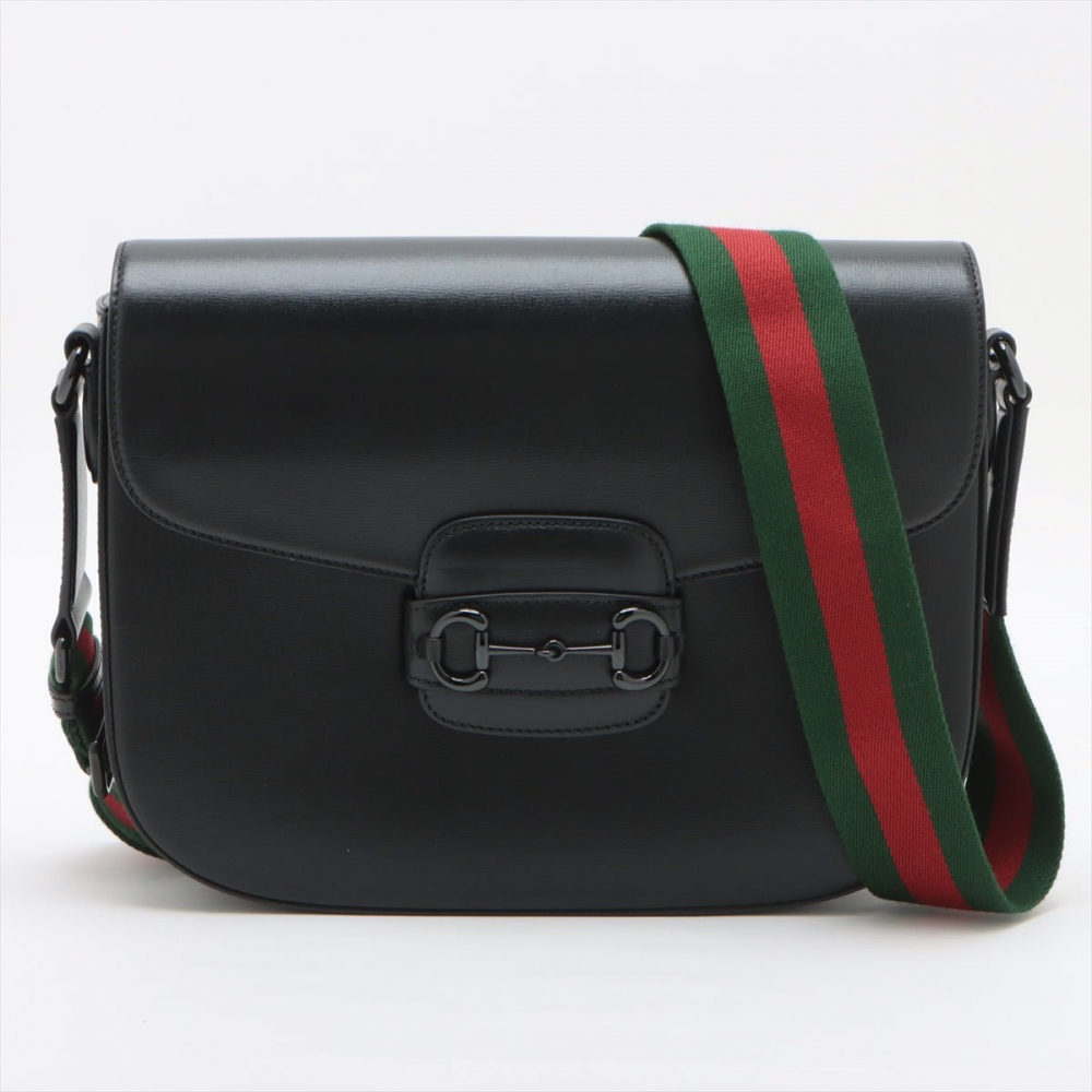 Gucci Horsebit 1955 Leather 2-Ways Messenger Shoulder Bag Black