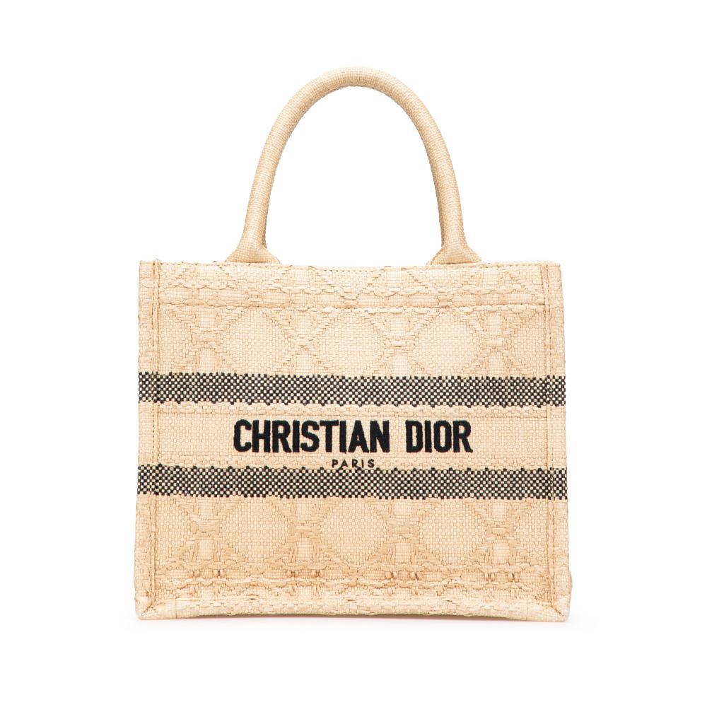 Christian Dior B Dior Brown Beige Raffia Natural Material Small Cannage Book Tote Italy