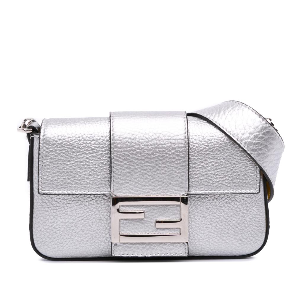 Fendi B Fendi Silver Calf Leather Baguette Crossbody Italy