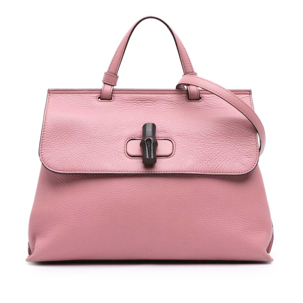Gucci B Gucci Pink Calf Leather Medium Bamboo Daily Satchel Italy