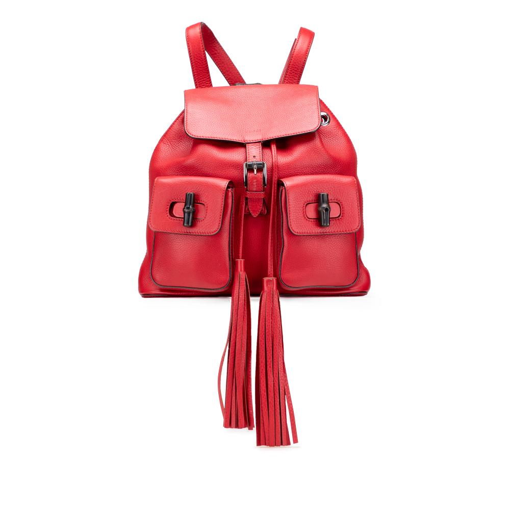 Gucci B Gucci Red Calf Leather Bamboo Tassel Backpack Italy