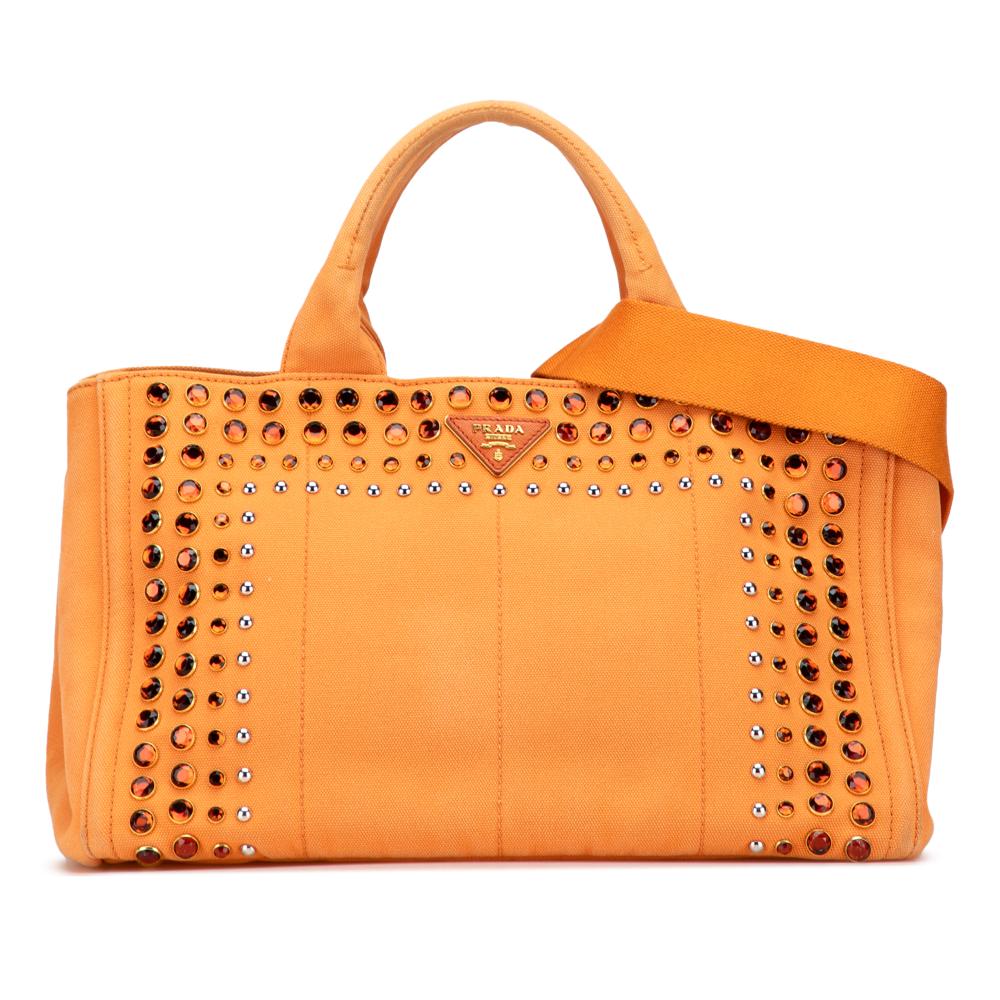 Prada B Prada Orange Canvas Fabric Canapa Bijoux Satchel Italy