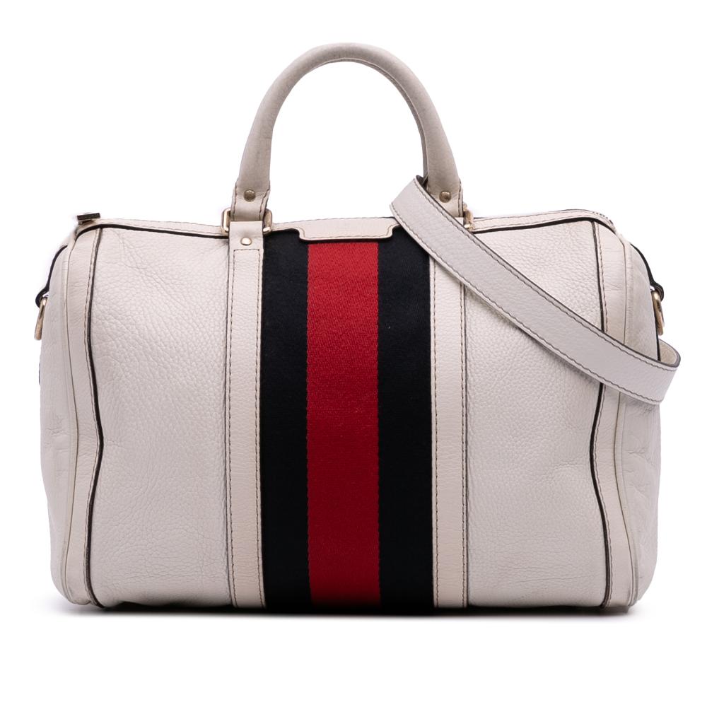 Gucci B Gucci White Calf Leather Medium skin Web Joy Boston Bag Italy