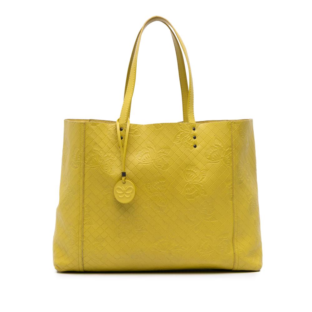 Bottega Veneta B Bottega Veneta Yellow Calf Leather Intrecciomirage Butterfly Tote Italy