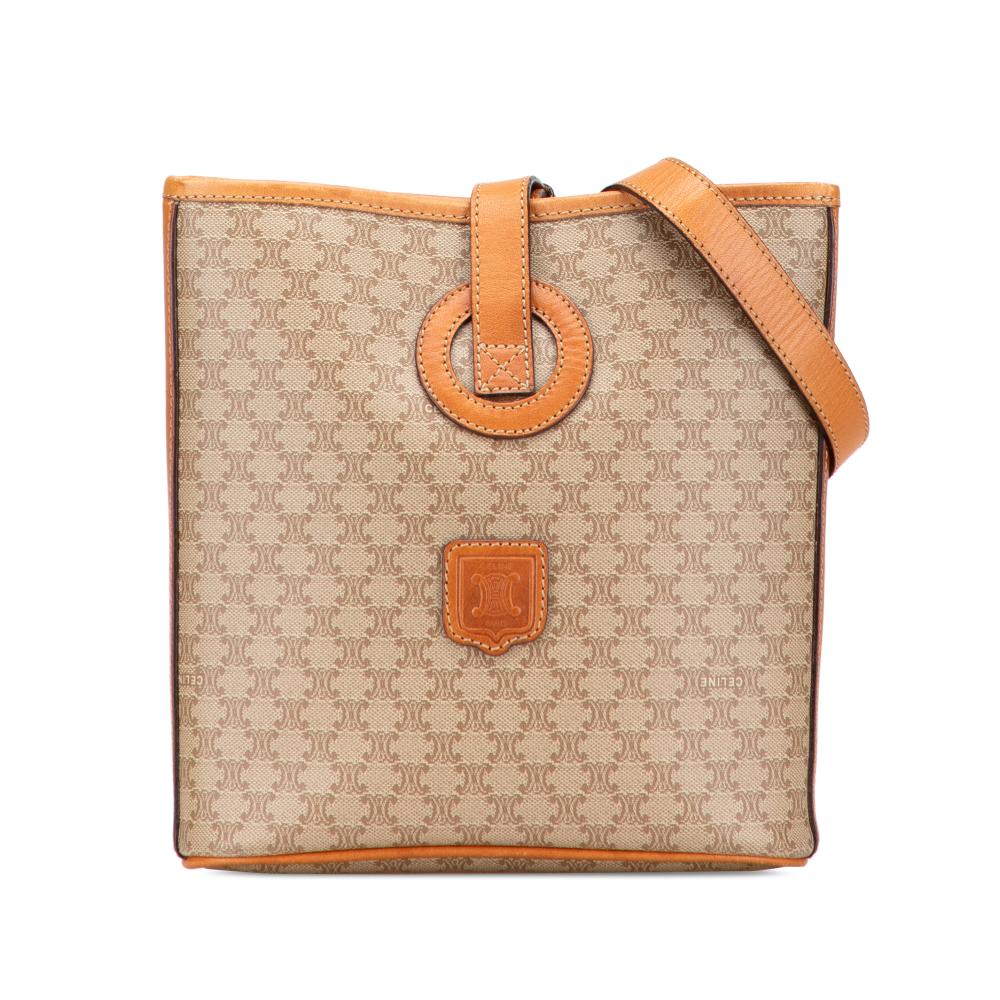 Celine B Celine Brown Beige Coated Canvas Fabric Macadam Crossbody Italy