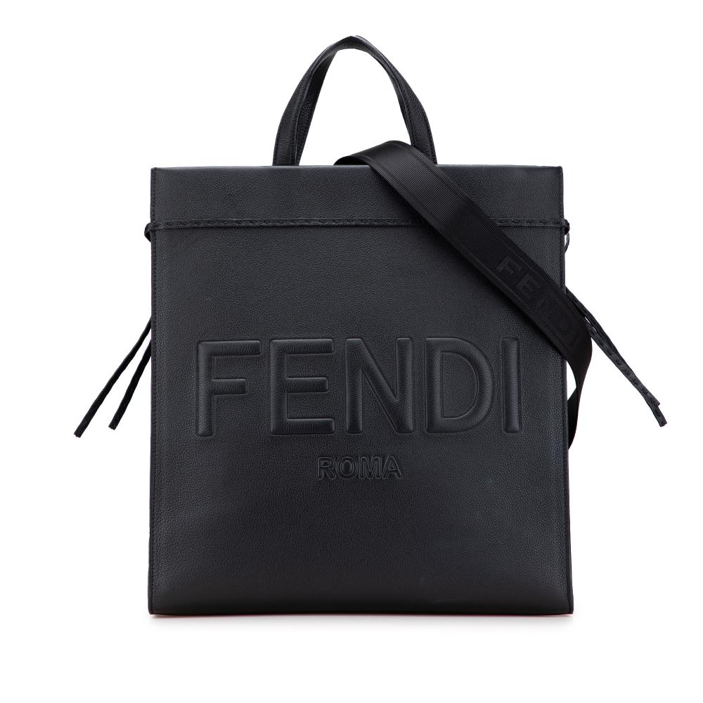 Fendi B Fendi Black Calf Leather Medium Roma Go To Shopper Satchel Italy