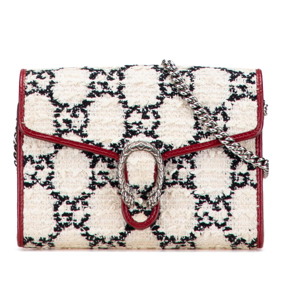 Gucci AB Gucci White Tweed Fabric Mini GG Dionysus Wallet on Chain Italy