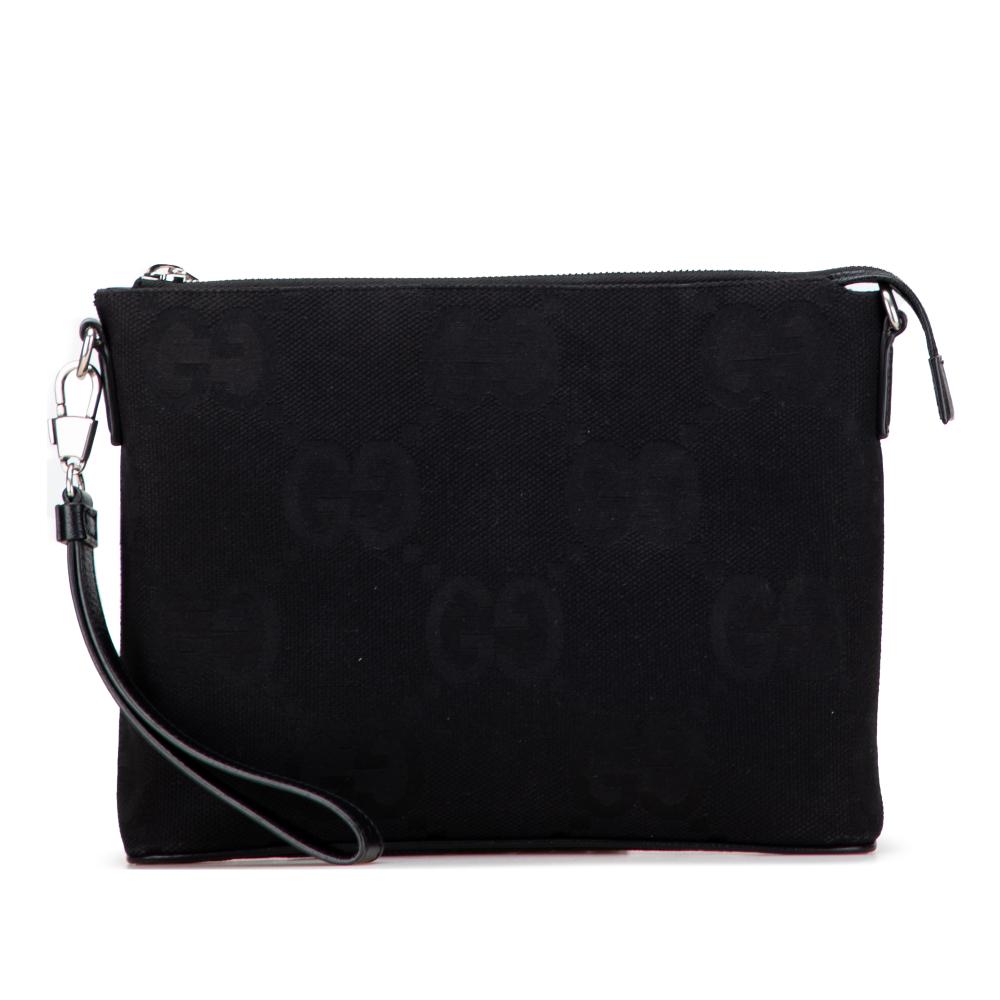 Gucci B Gucci Black Canvas Fabric Jumbo GG Clutch on Strap Italy