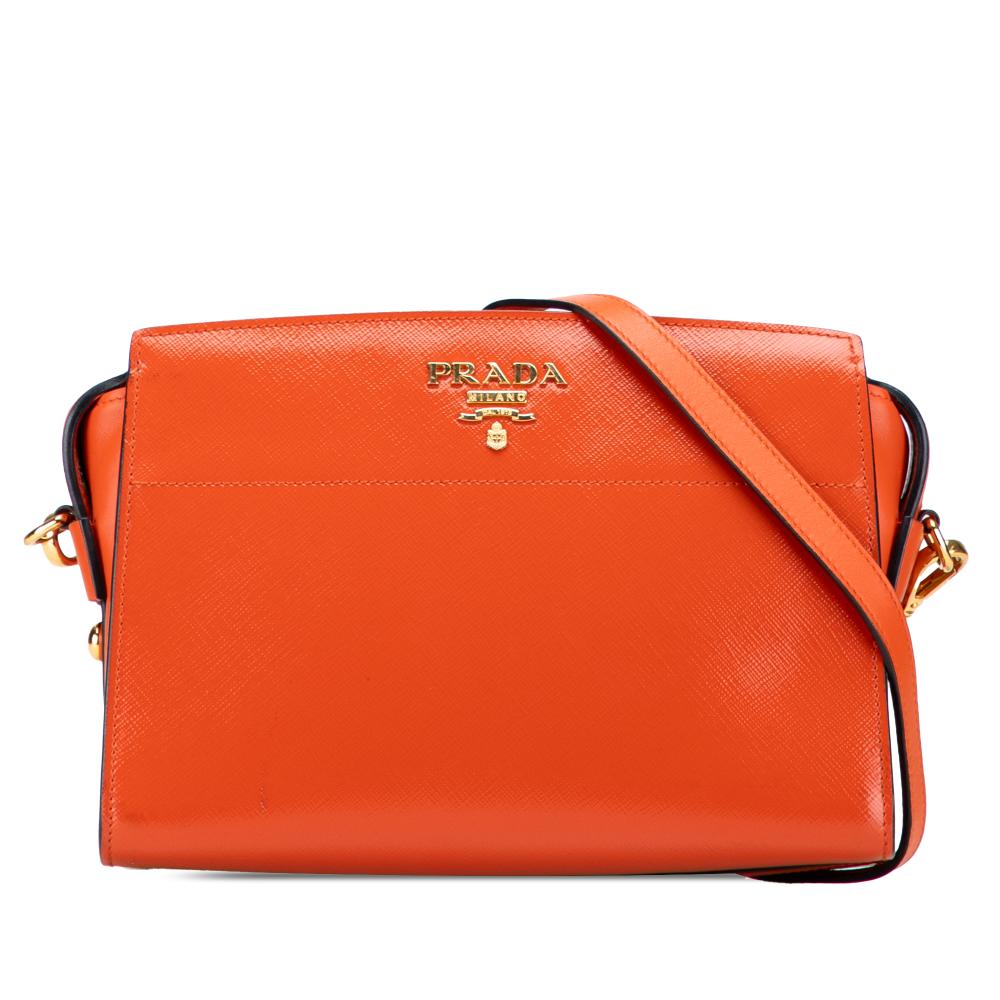 Prada B Prada Orange Saffiano Leather Vernice Esplanade Crossbody Italy