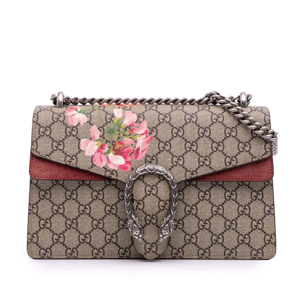Gucci Dionysus Medium Canvas Blooms GG Flap Handbag Brown